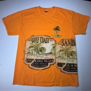 Y2K Bubba Gump Shrimp T-Shirt Men's L Orange NY Hawaiian Theme Graphic Vintage